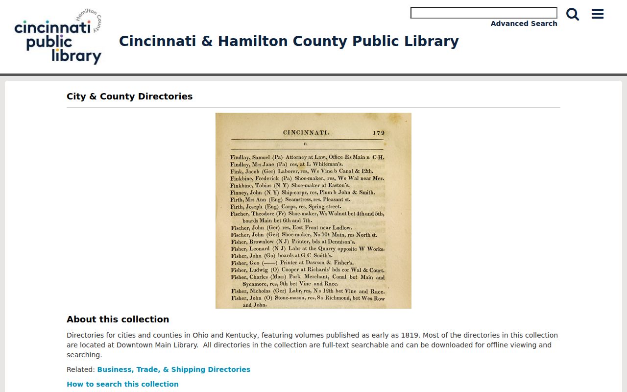 Union Township city directory regional digitized collection