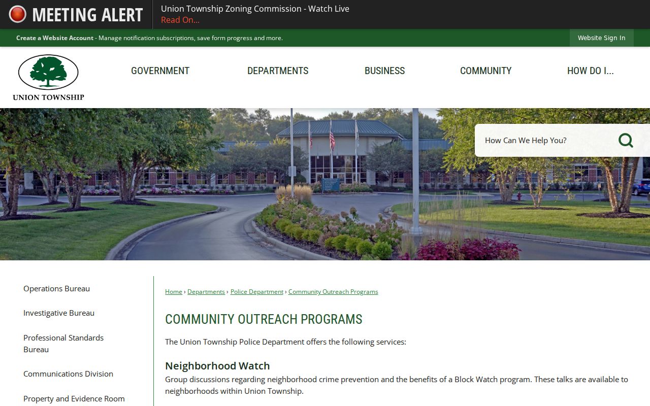Union Township neighbors community outreach and Neighborhood Watch information