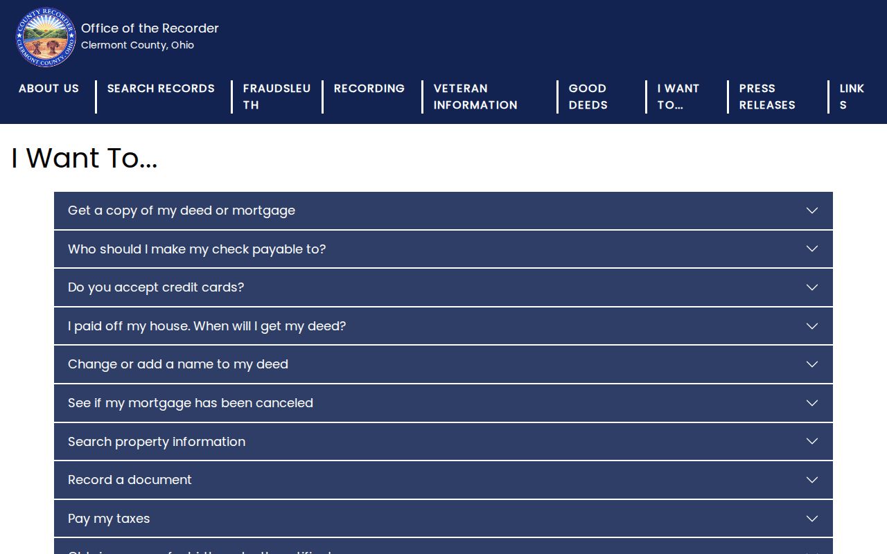 Union Township previous residents Recorder online record coverage FAQ