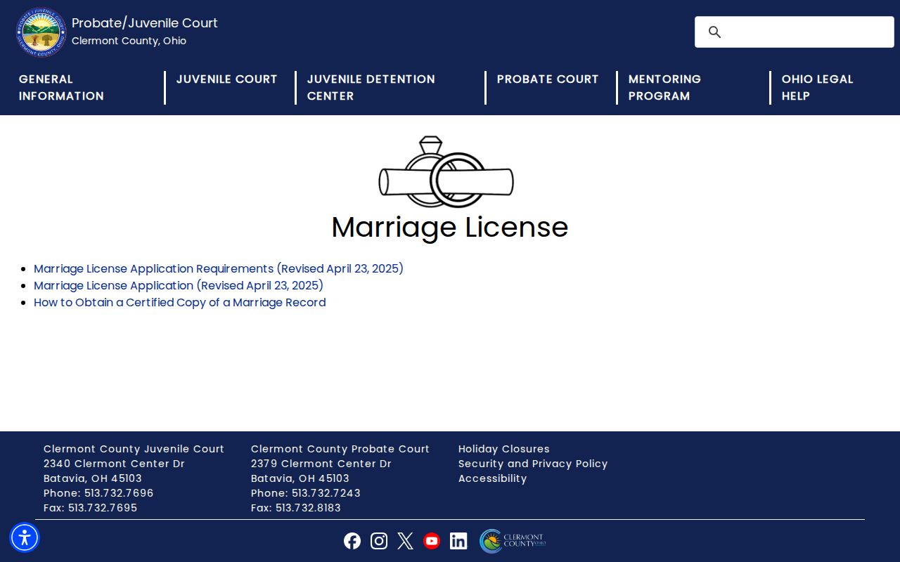 Union Township resident lookup reference to Clermont Probate marriage records