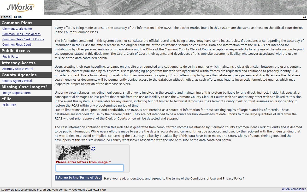 Union Township resident lookup using the Clermont Common Pleas case access gateway