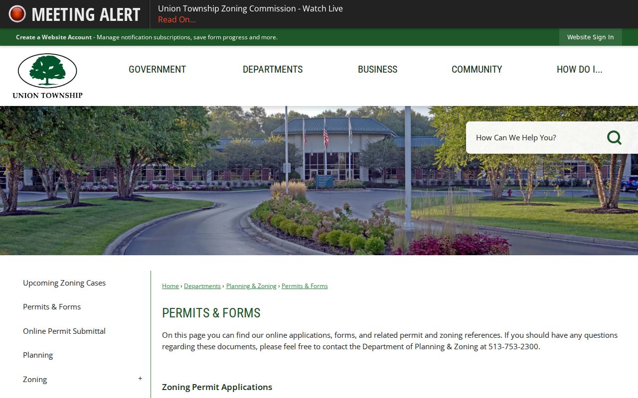 Union Township street directory permits and zoning forms