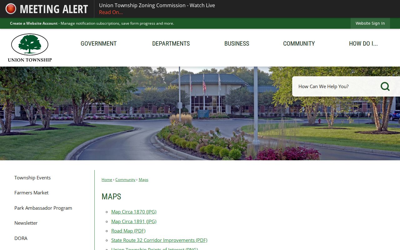 Union Township street directory historic township maps
