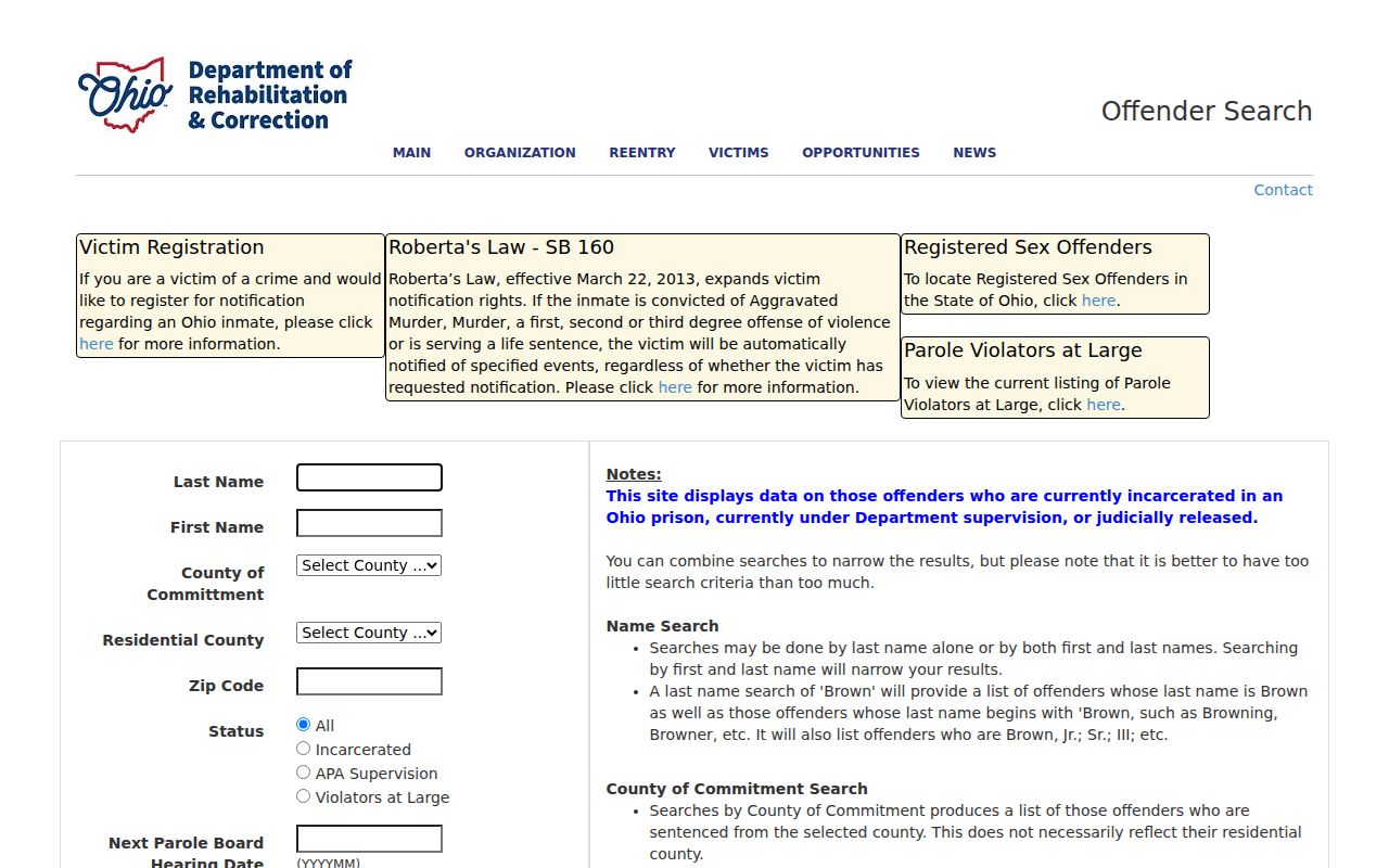 Union Township residents directory Ohio DRC offender search
