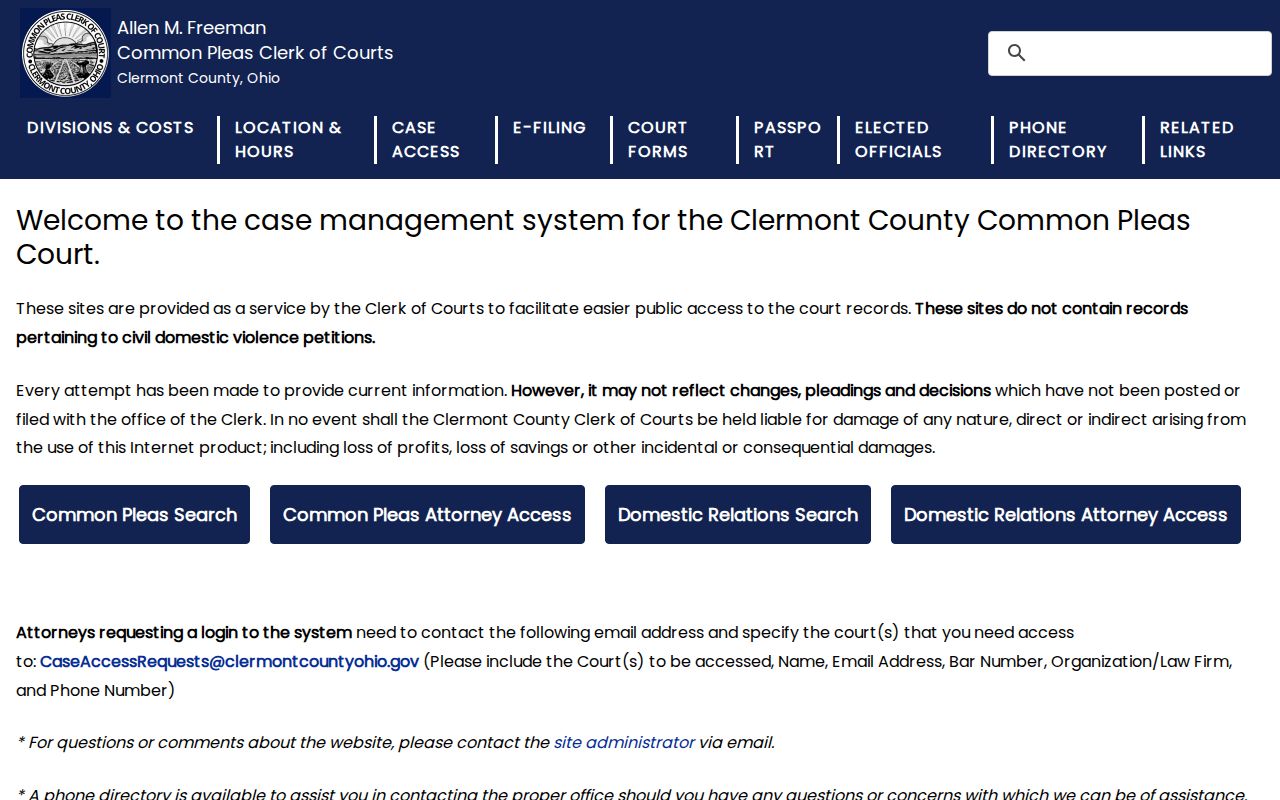 Union Township residents directory Clermont County court case access